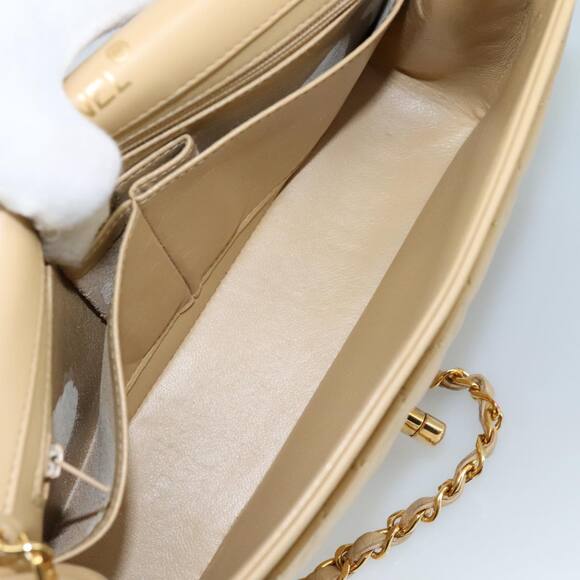 CHANEL Matelasse Chain Shoulder Bag Lamb Skin Beige Gold CC - Picture 10 of 16